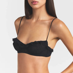 STRETCH LACE RUFFLE UNLINED BRA | SOOT