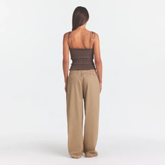 WOVEN COTTON OVERSIZED STRAIGHT LEG PANT | DESERT