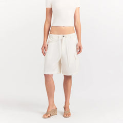 WOVEN COTTON OVERSIZED CARGO SHORT | EGRET