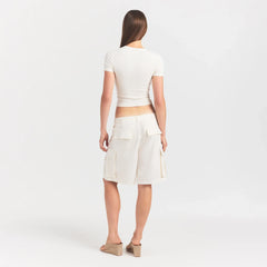 WOVEN COTTON OVERSIZED CARGO SHORT | EGRET