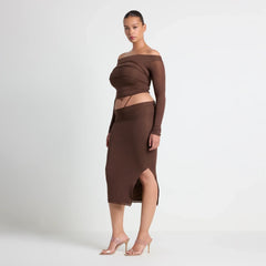 VETTESE X SKIMS SHEER MODAL MIDI SKIRT | COCOA
