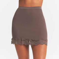 RIB KNIT LACE MINI SKIRT | AMETHYST