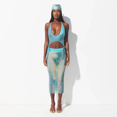 MESH COVER-UPS MIDI SKIRT | CYAN FK BODY PRINT