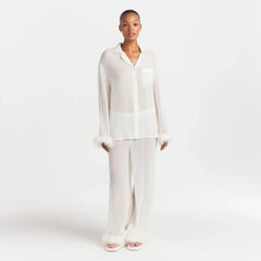 BRIDAL SLEEP FEATHER TRIM LONG SET | IVORY