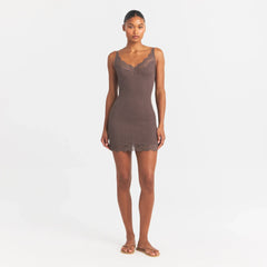 RIB KNIT LACE MINI DRESS | AMETHYST