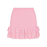 SHEER KNIT RUFFLE MINI SKIRT | PEONY