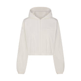 WOVEN COTTON CROPPED ZIP UP JACKET | EGRET