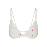 STRETCH LACE TRIANGLE BRALETTE | IVORY CHERRY PRINT