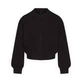 COTTON FLEECE SHRUNKEN CARDIGAN | ONYX