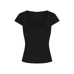 REFINED KNIT SCOOP NECK TOP | OBSIDIAN
