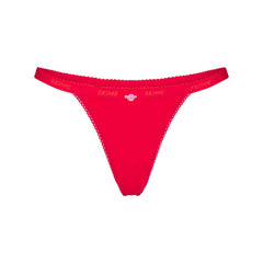 LIGHTWEIGHT COTTON LOGO PICOT THONG | RUBY TONAL