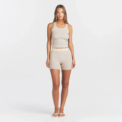 COTTON RIB SCOOP NECK TANK | STONE