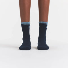 SKIMS SOCKS RIBBED QUARTER CREW LOGO SOCK | NAVY AND KYANITE