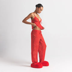SHEER VELVET CAMI AND PANT SET | RUBY