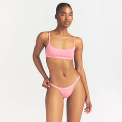 LIGHTWEIGHT COTTON LOGO PICOT THONG | MELON TONAL