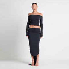 VETTESE X SKIMS SHEER MODAL OFF THE SHOULDER TOP | ONYX