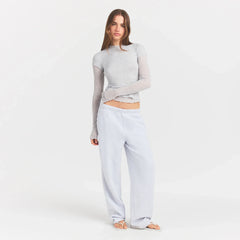 SHEER RIB LONG SLEEVE TOP | LIGHT HEATHER GREY