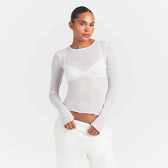 SHEER RIB LONG SLEEVE TOP | SNOW