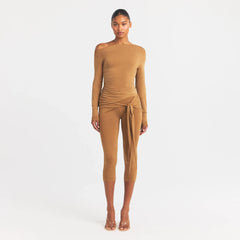 CUPRO JERSEY ASYMMETRICAL TOP | ALMOND