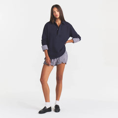 BOYFRIEND FLEECE OVERSIZED POLO | BLUE BLACK