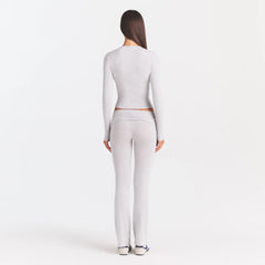 COTTON RIB LONG SLEEVE T-SHIRT | LIGHT HEATHER GREY