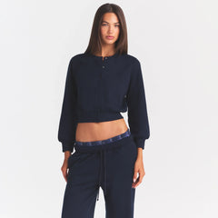 COTTON FLEECE SHRUNKEN CARDIGAN | NAVY