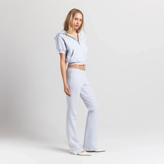 COTTON FLEECE BUBBLE SLEEVE CROPPED ZIP UP | LIGHT HEATHER GREY