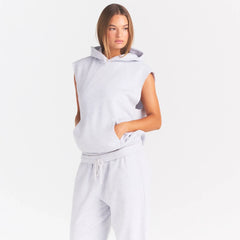 COTTON FLEECE OVERSIZED SLEEVELESS HOODIE | LIGHT HEATHER GREY