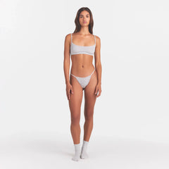 LIGHTWEIGHT COTTON POINTELLE LACE STRING THONG | LIGHT HEATHER GREY