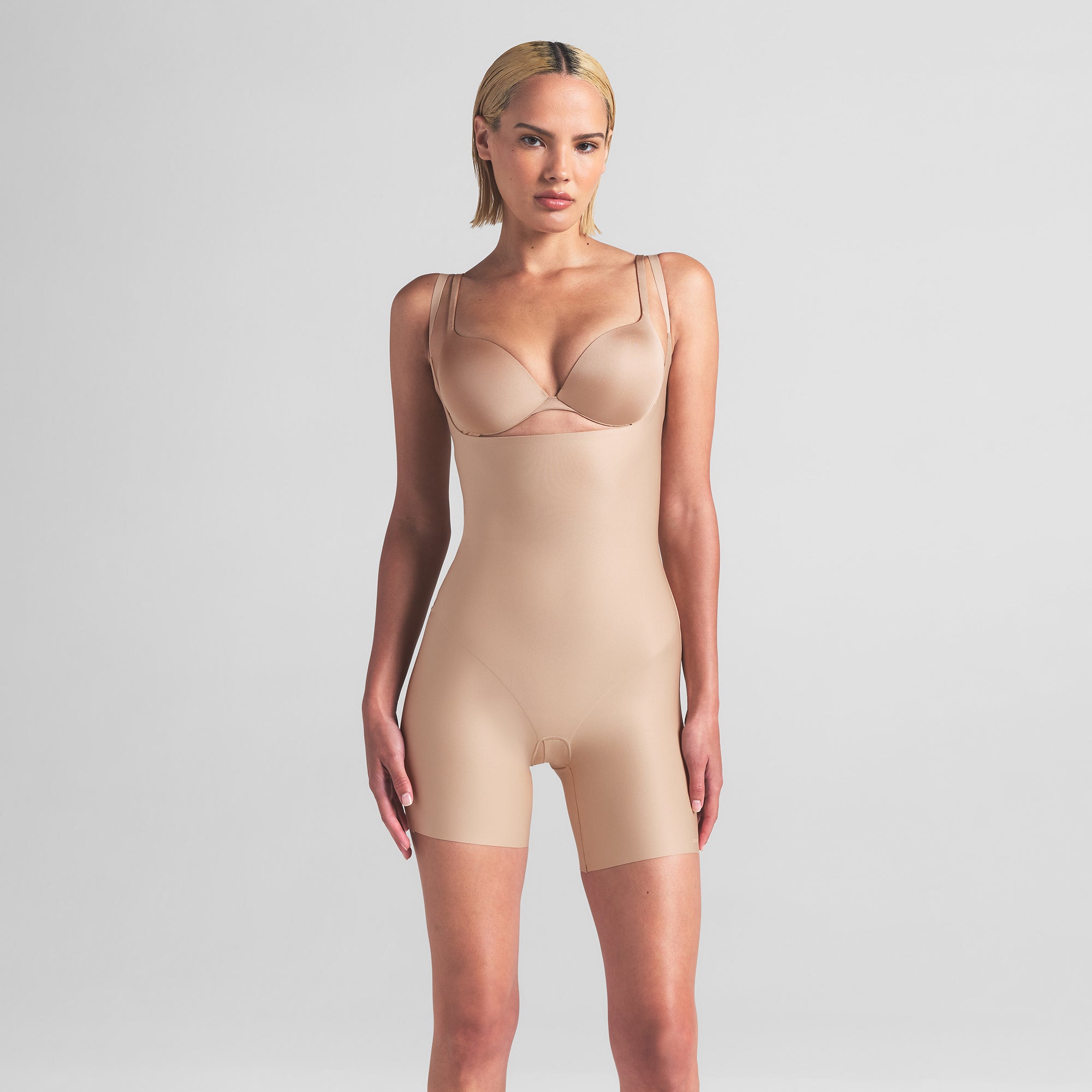 SKIMS BODY CORE SCULPT OPEN BUST MID THIGH BODYSUIT | CLAY