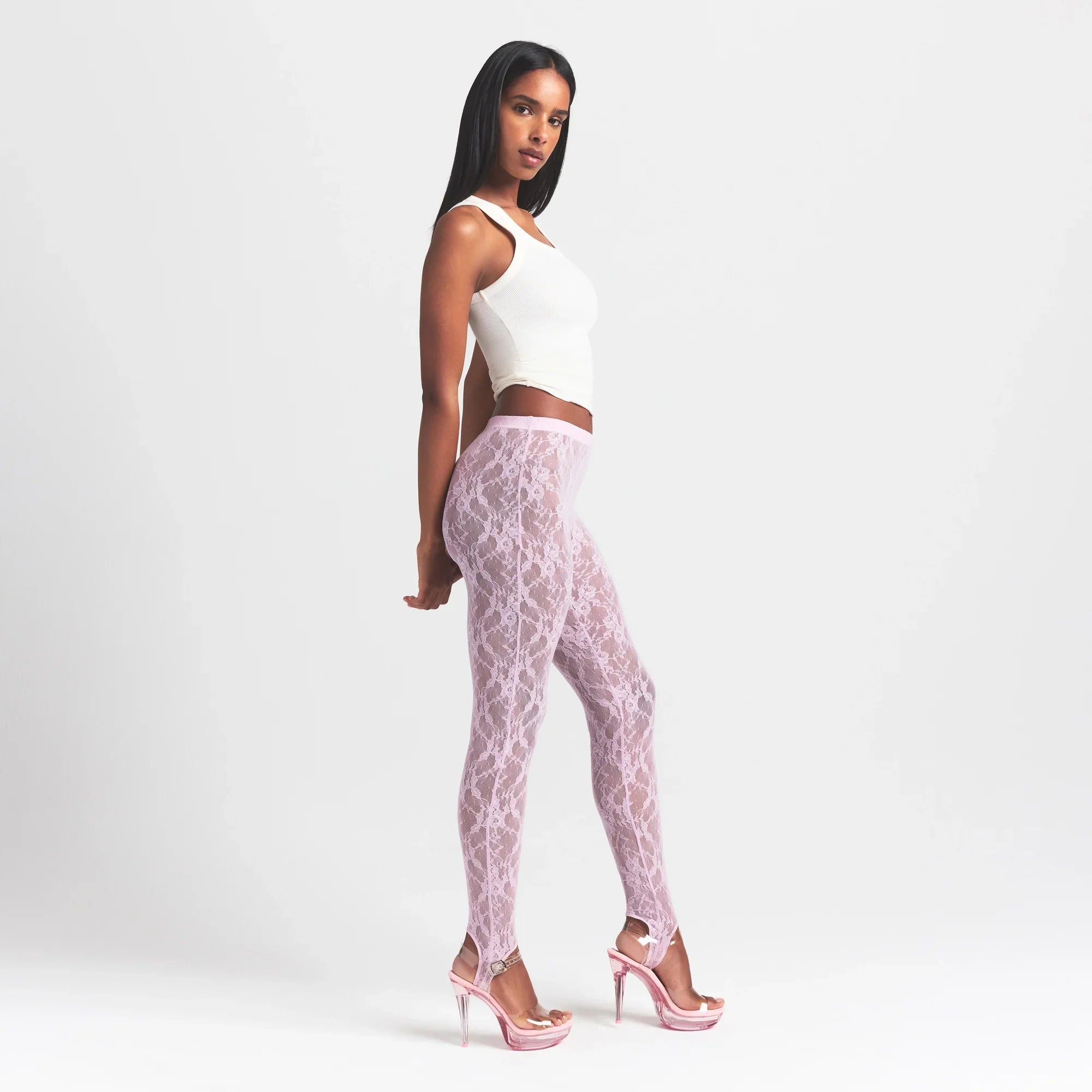 STRETCH LACE STIRRUP LEGGING | BABY PINK
