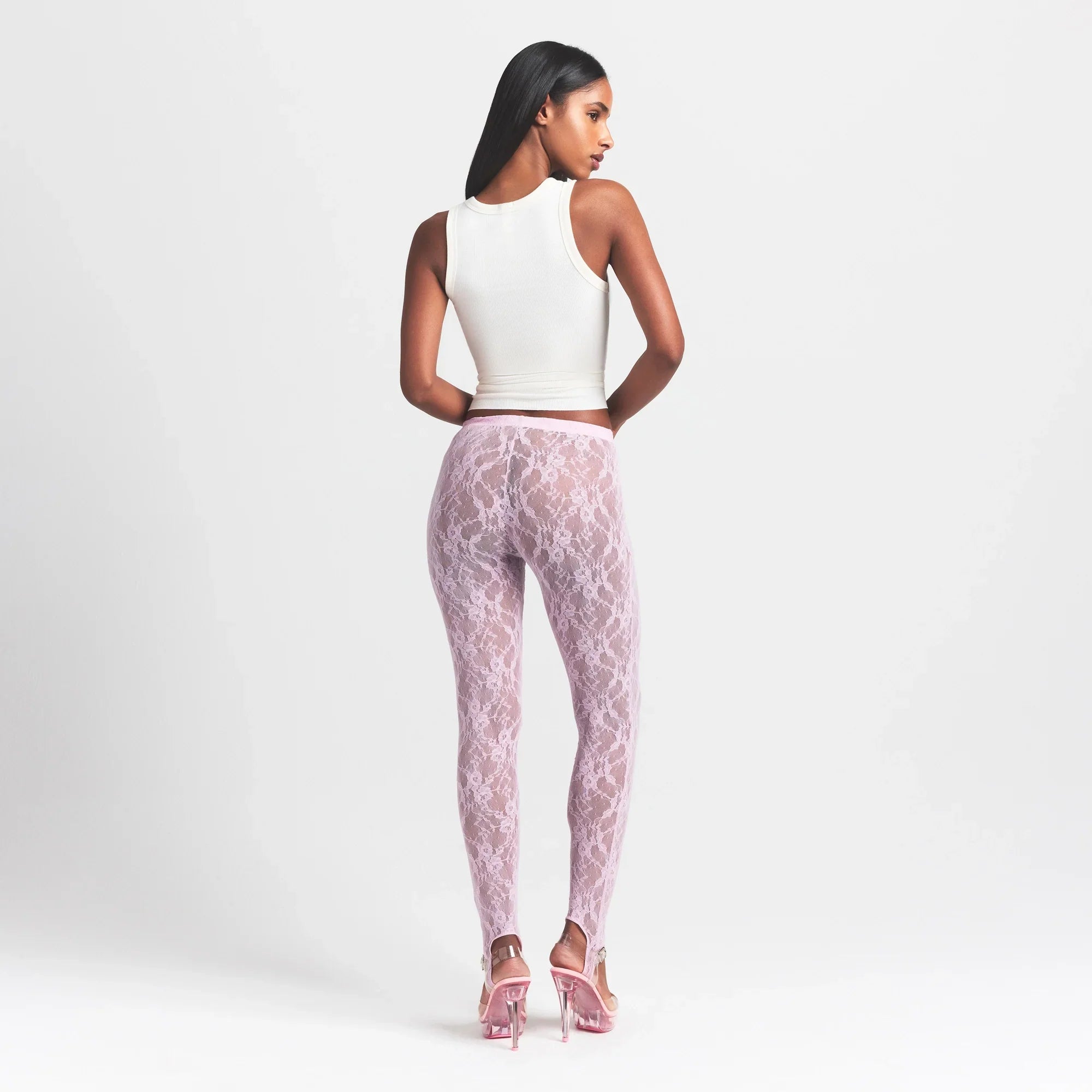 STRETCH LACE STIRRUP LEGGING | BABY PINK