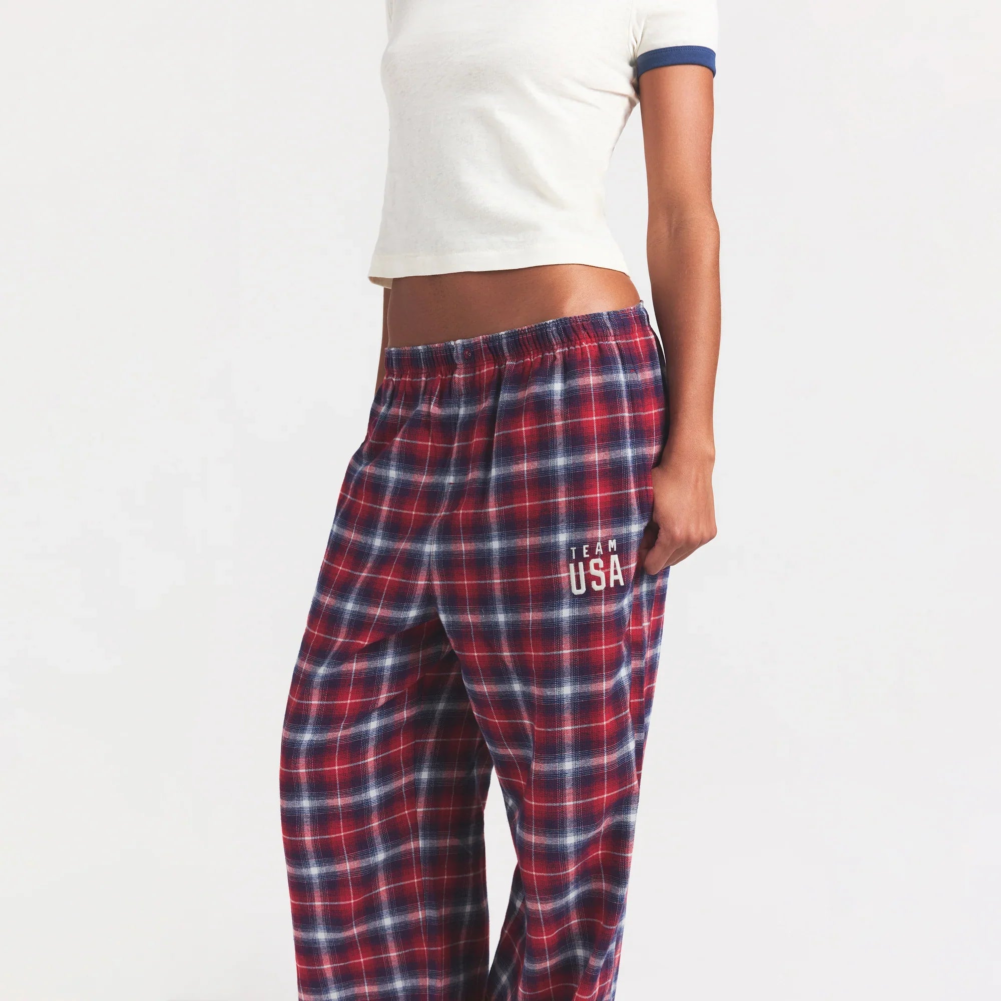 SKIMS FOR TEAM USA FLANNEL SLEEP OLYMPIC PANT | RED PLAID