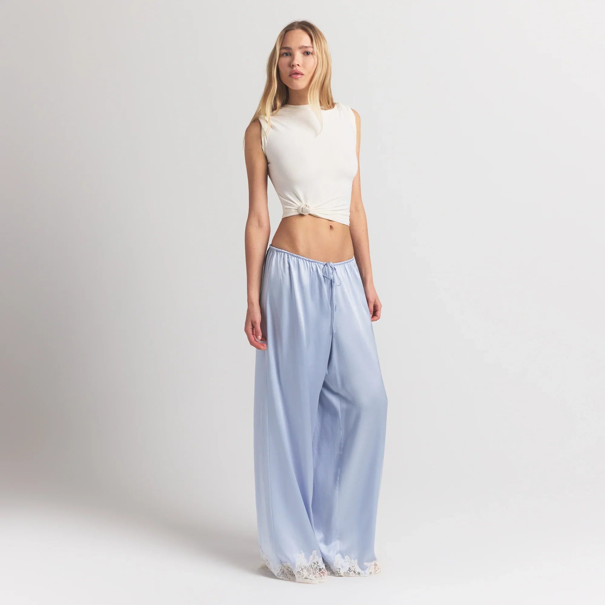SILK LACE STRAIGHT LEG PANT | PERIWINKLE CONTRAST