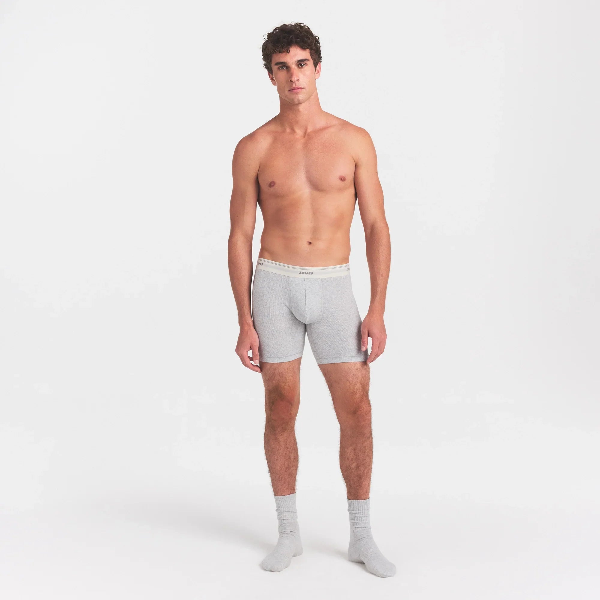 SKIMS COTTON RIB MENS 5" BOXER BRIEF | LIGHT HEATHER GREY