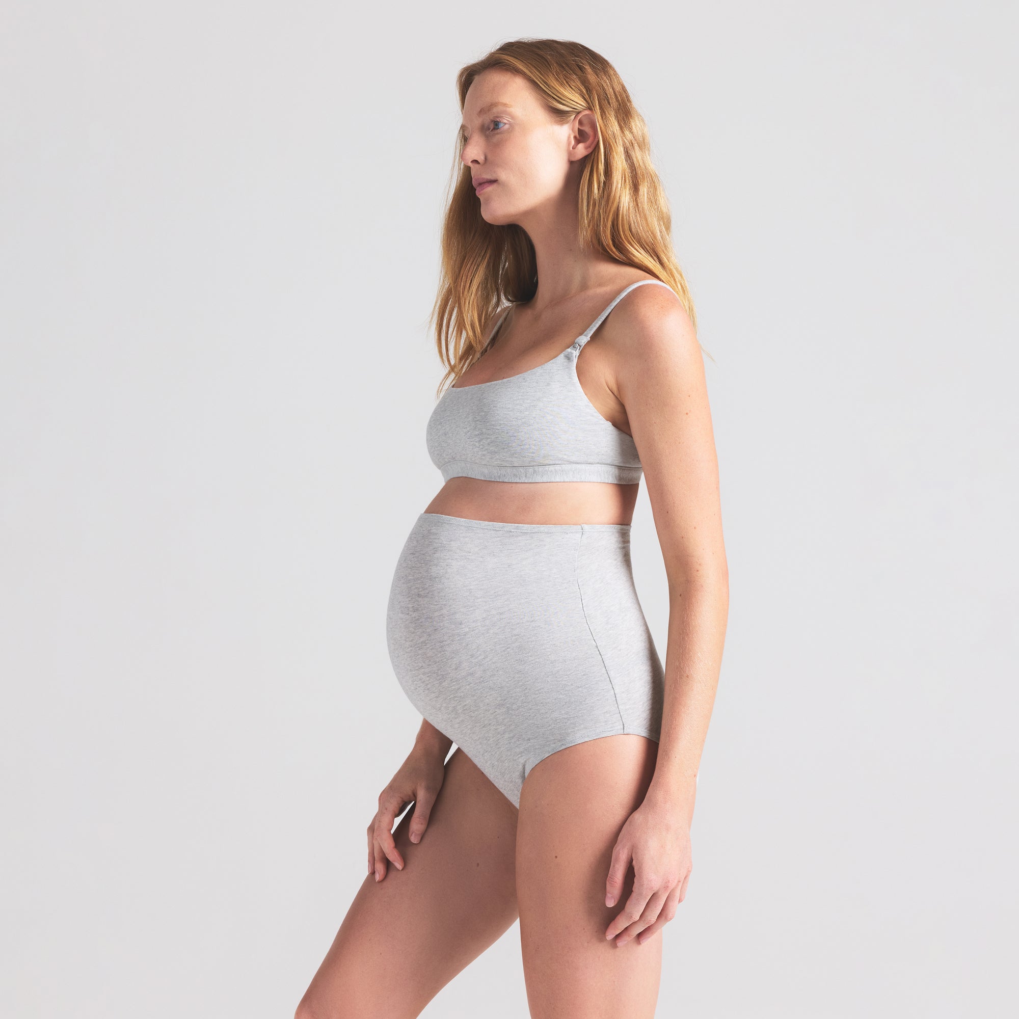 COTTON JERSEY MATERNITY HIGH-WAISTED BRIEF | LIGHT HEATHER GREY