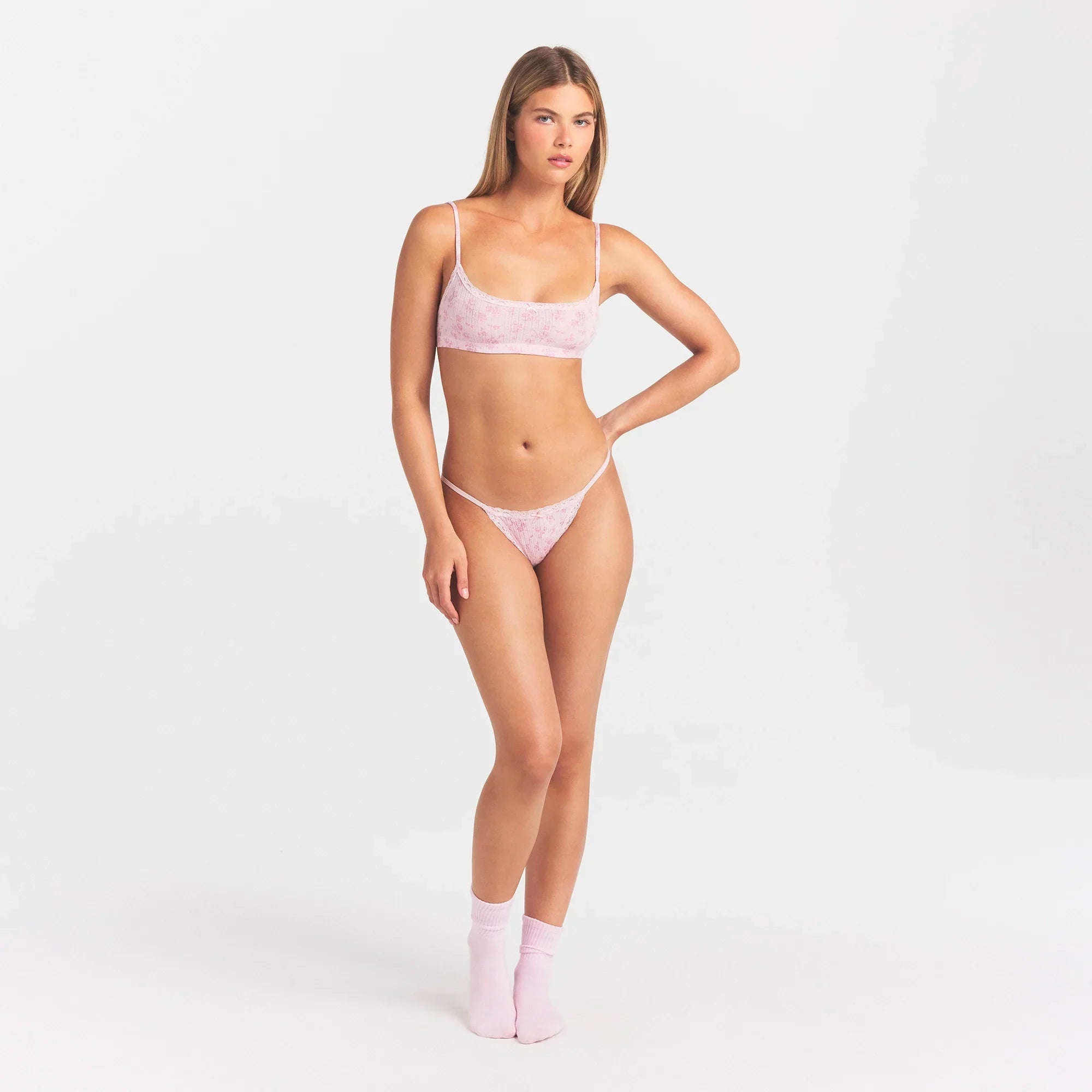 LIGHTWEIGHT COTTON POINTELLE SCOOP BRALETTE | BLOOM DAINTY FLORAL