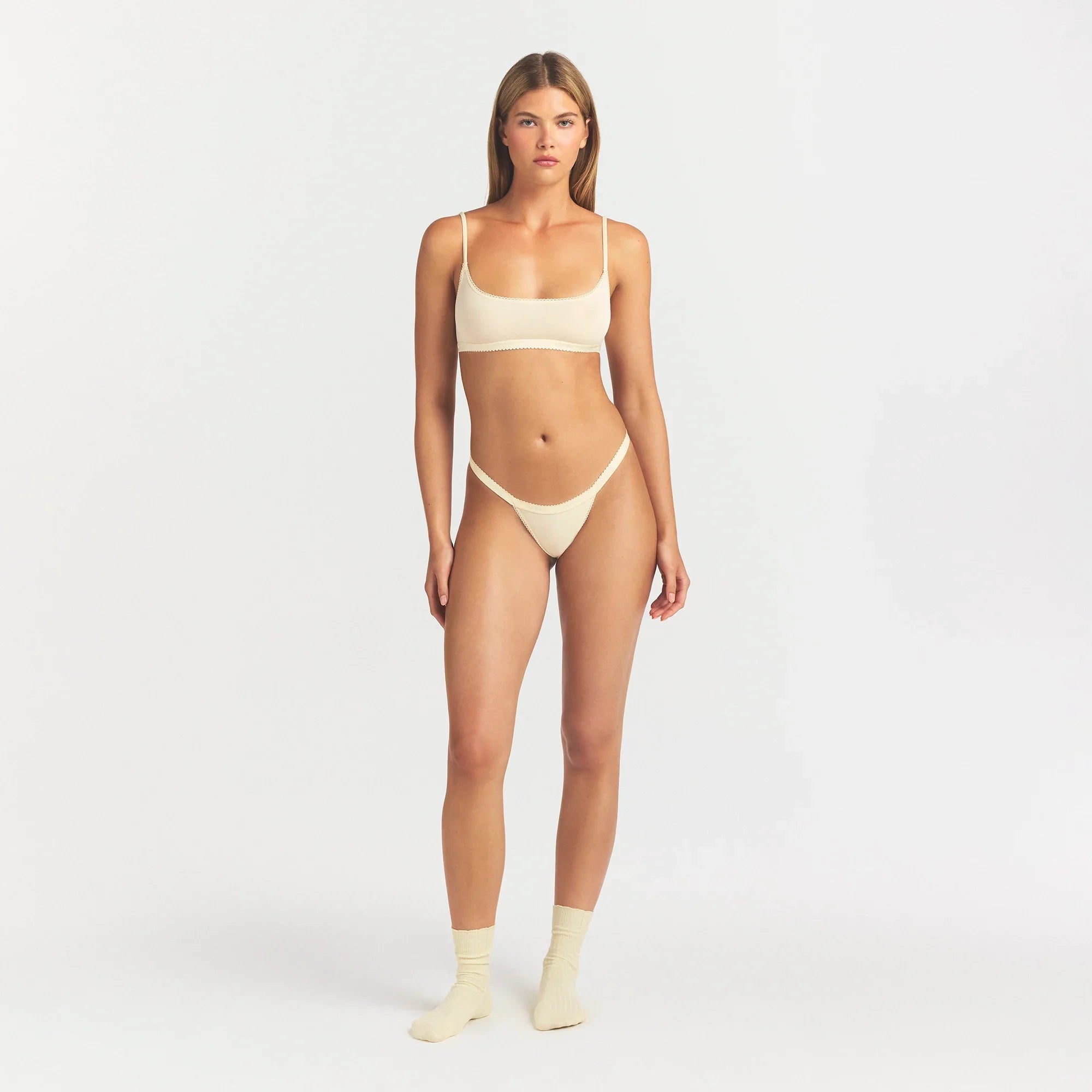 LIGHTWEIGHT COTTON LOGO PICOT SCOOP BRALETTE | BUTTER TONAL