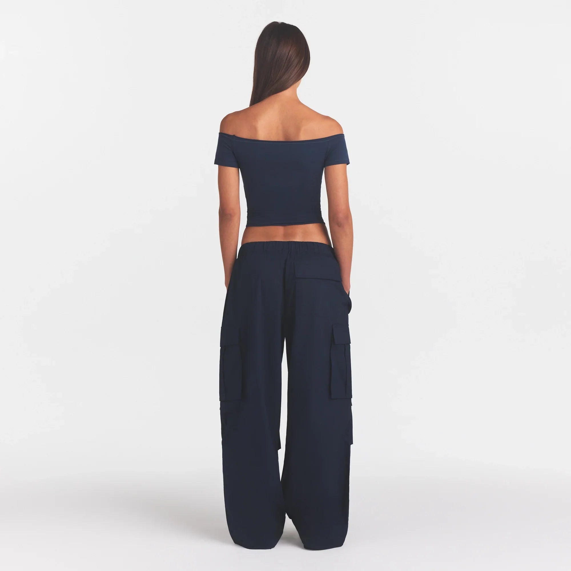 WOVEN COTTON OVERSIZED LOW RISE CARGO PANT | NAVY
