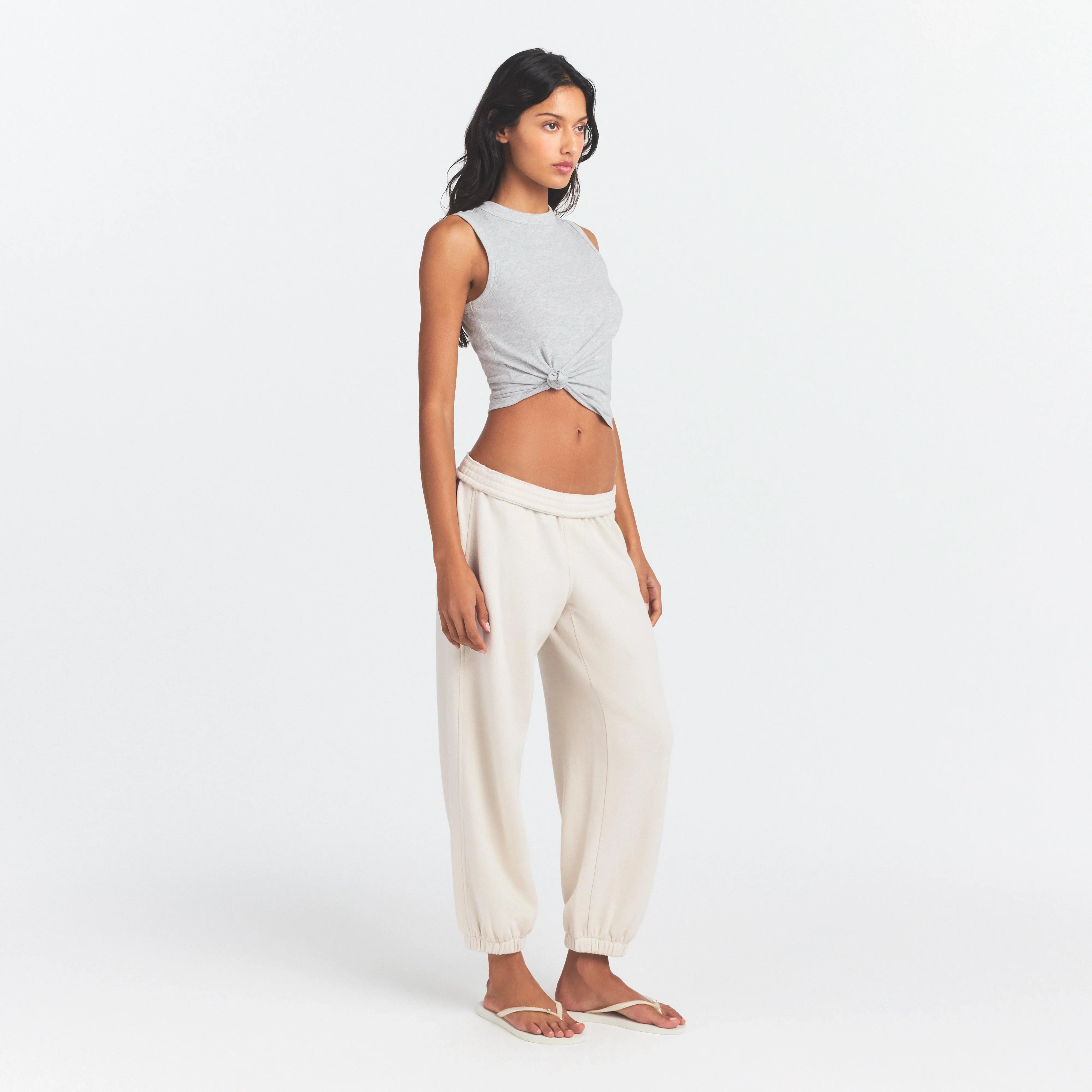 DRAPEY FRENCH TERRY CROPPED JOGGER | BUFF