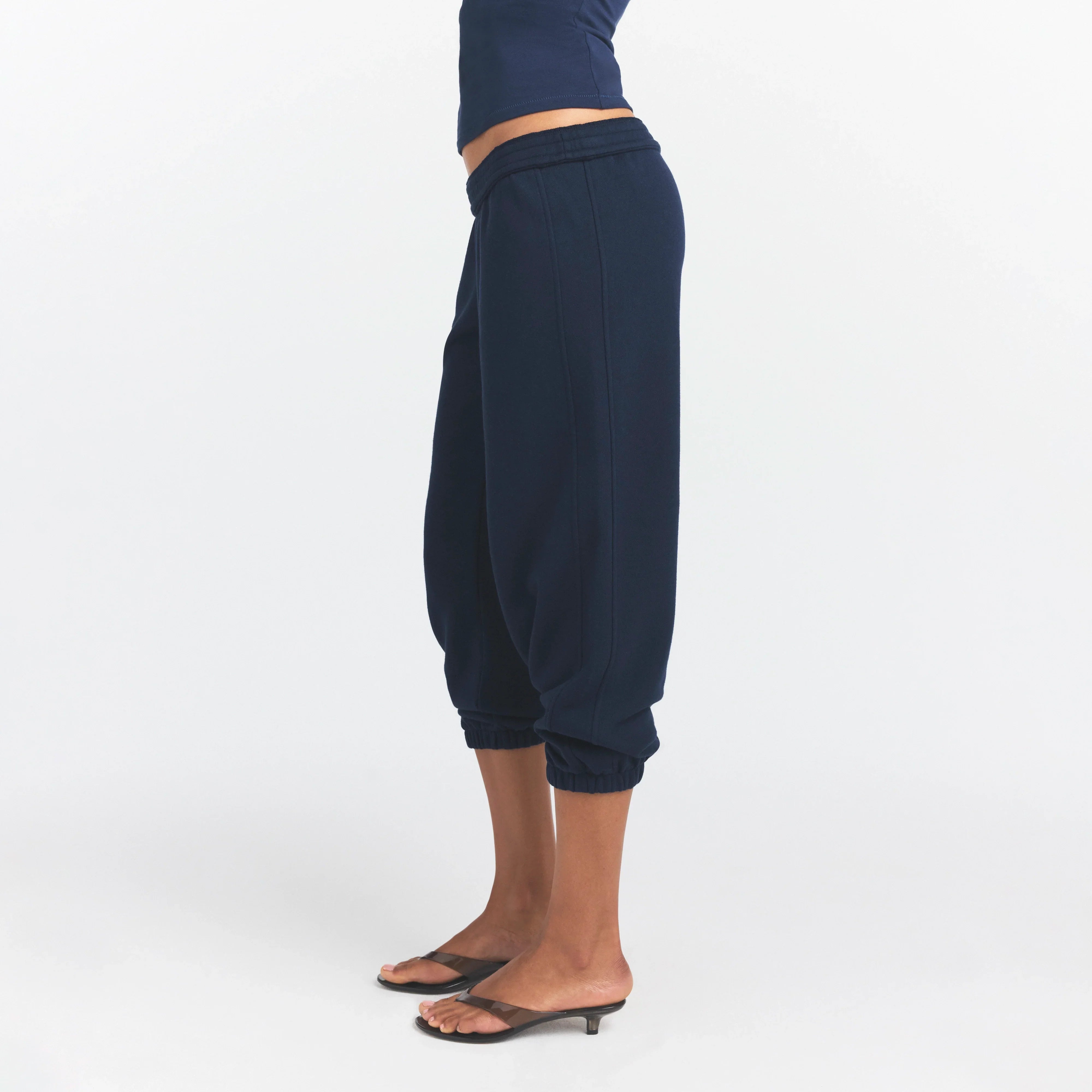 DRAPEY FRENCH TERRY CROPPED JOGGER | NAVY