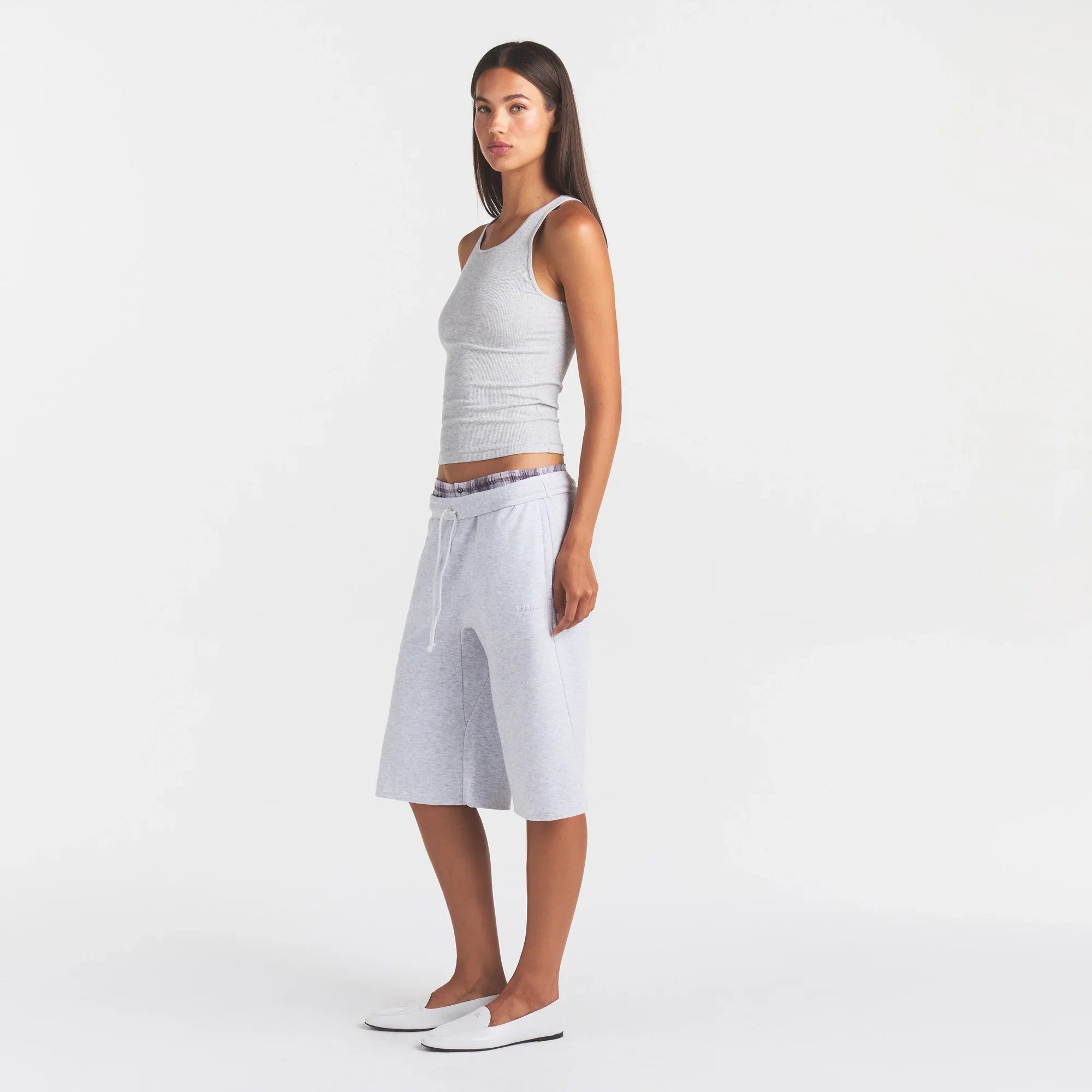 COTTON FLEECE LONG SHORT | LIGHT HEATHER GREY