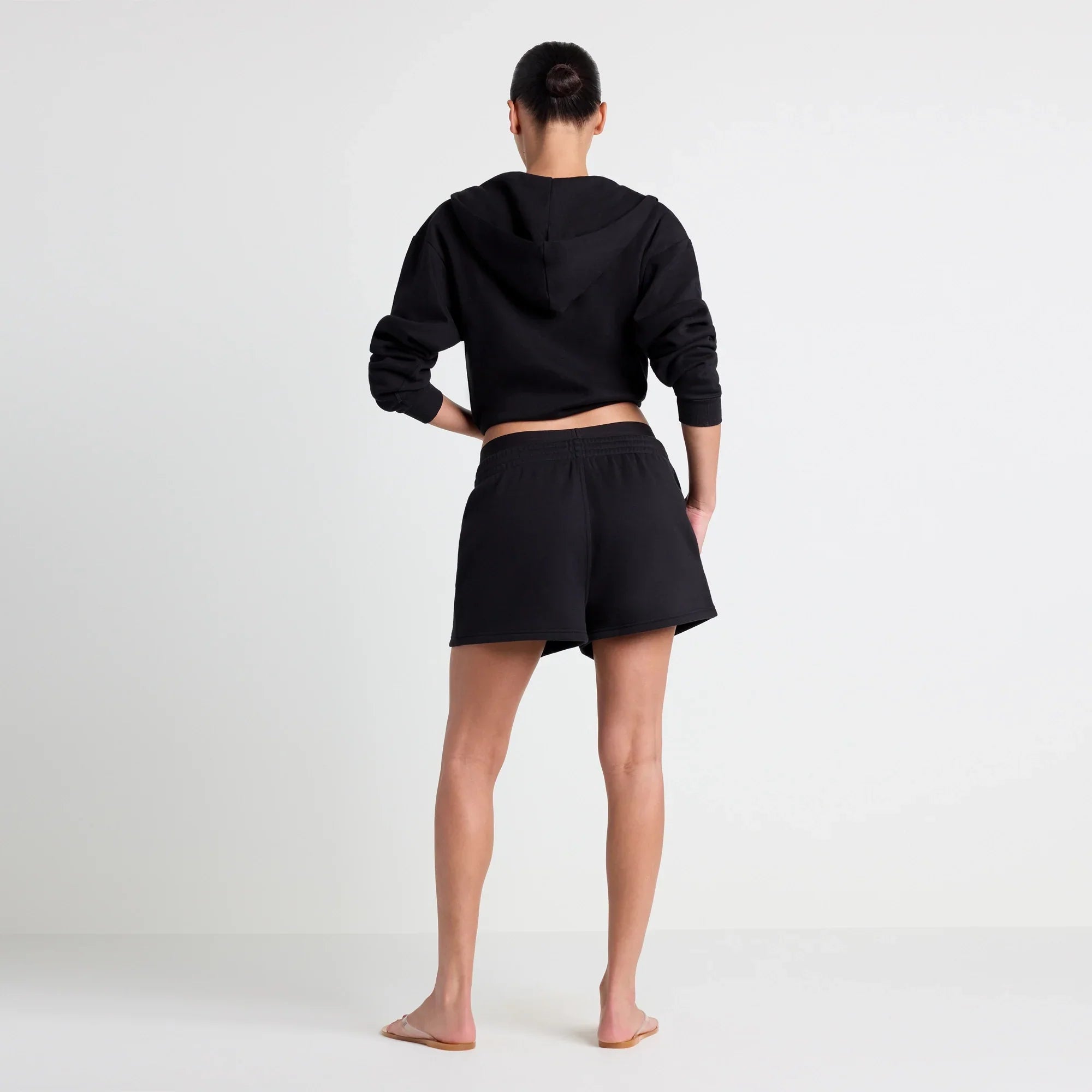 COTTON FLEECE DOUBLE WAISTBAND SHORT | ONYX