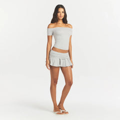 COTTON JERSEY FOLDOVER MINI SKORT | LIGHT HEATHER GREY