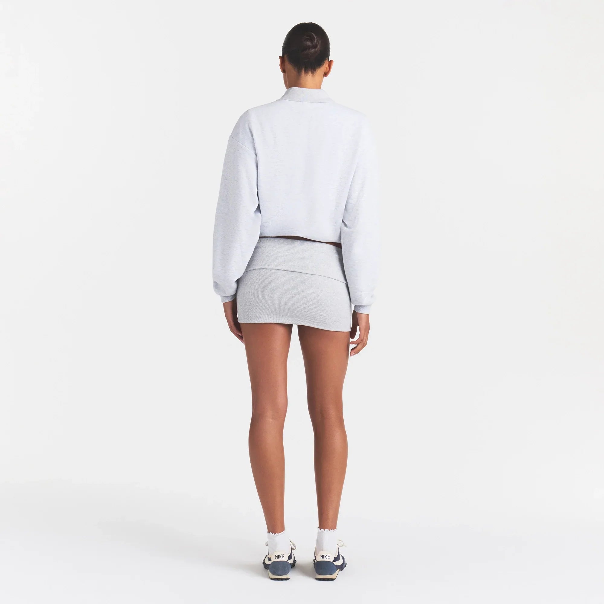 COTTON RIB FOLDOVER MINI SKIRT | LIGHT HEATHER GREY