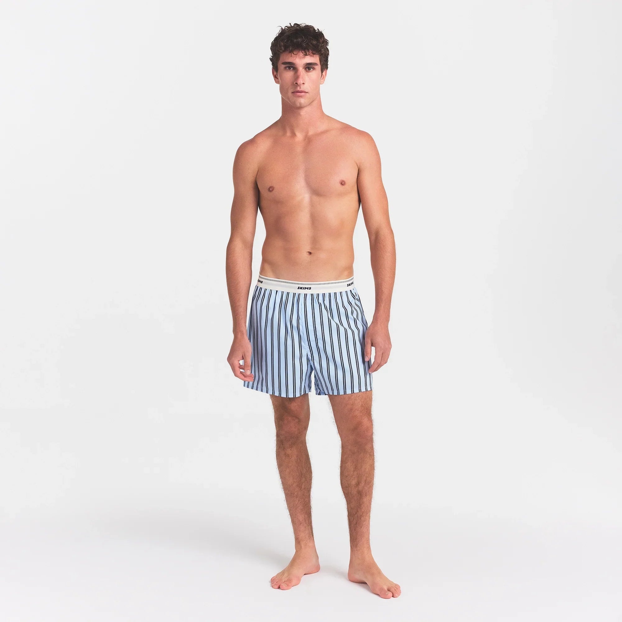 COTTON POPLIN MENS LOGO BAND BOXER | PERIWINKLE STRIPE