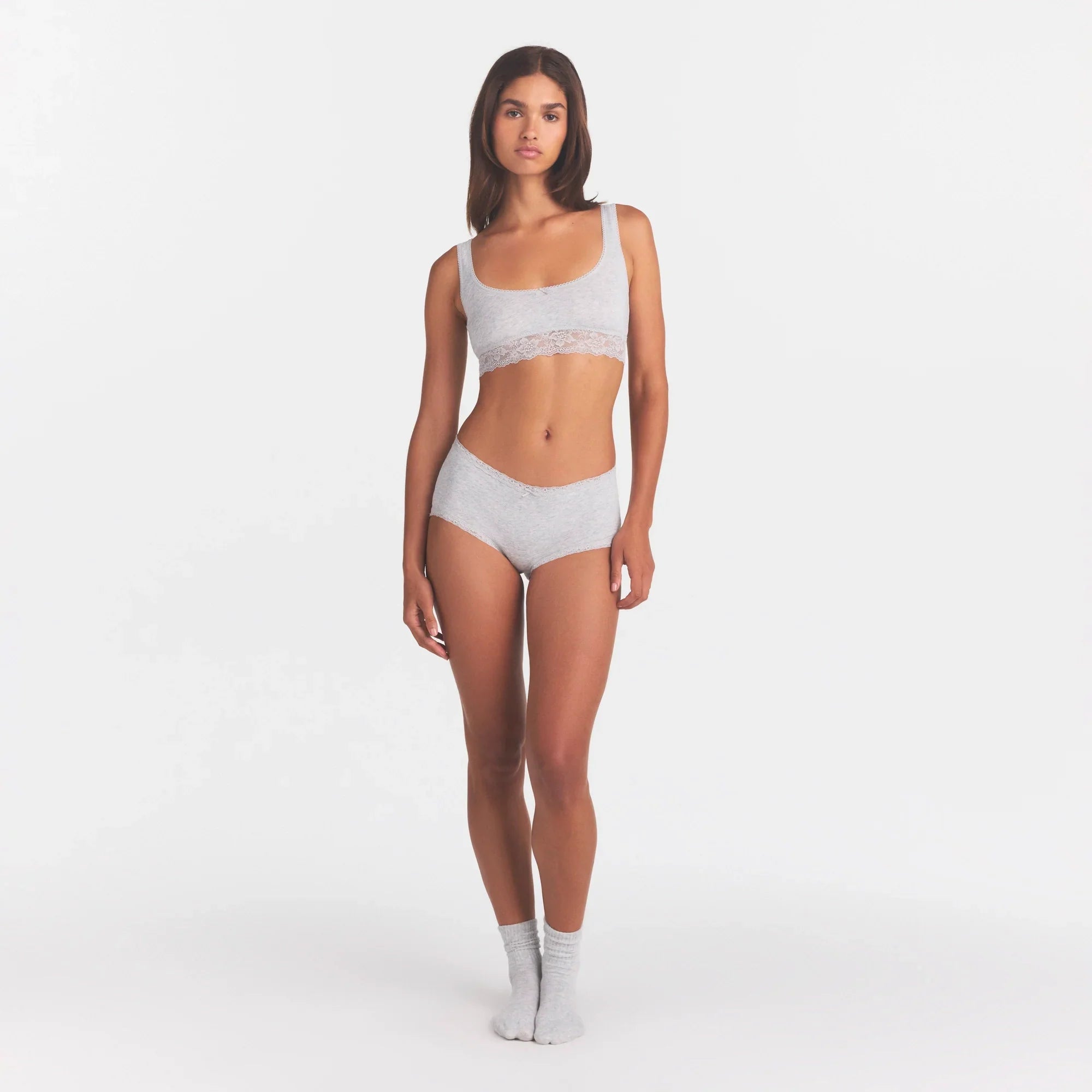 LIGHTWEIGHT COTTON LACE BOY SHORT | LIGHT HEATHER GREY