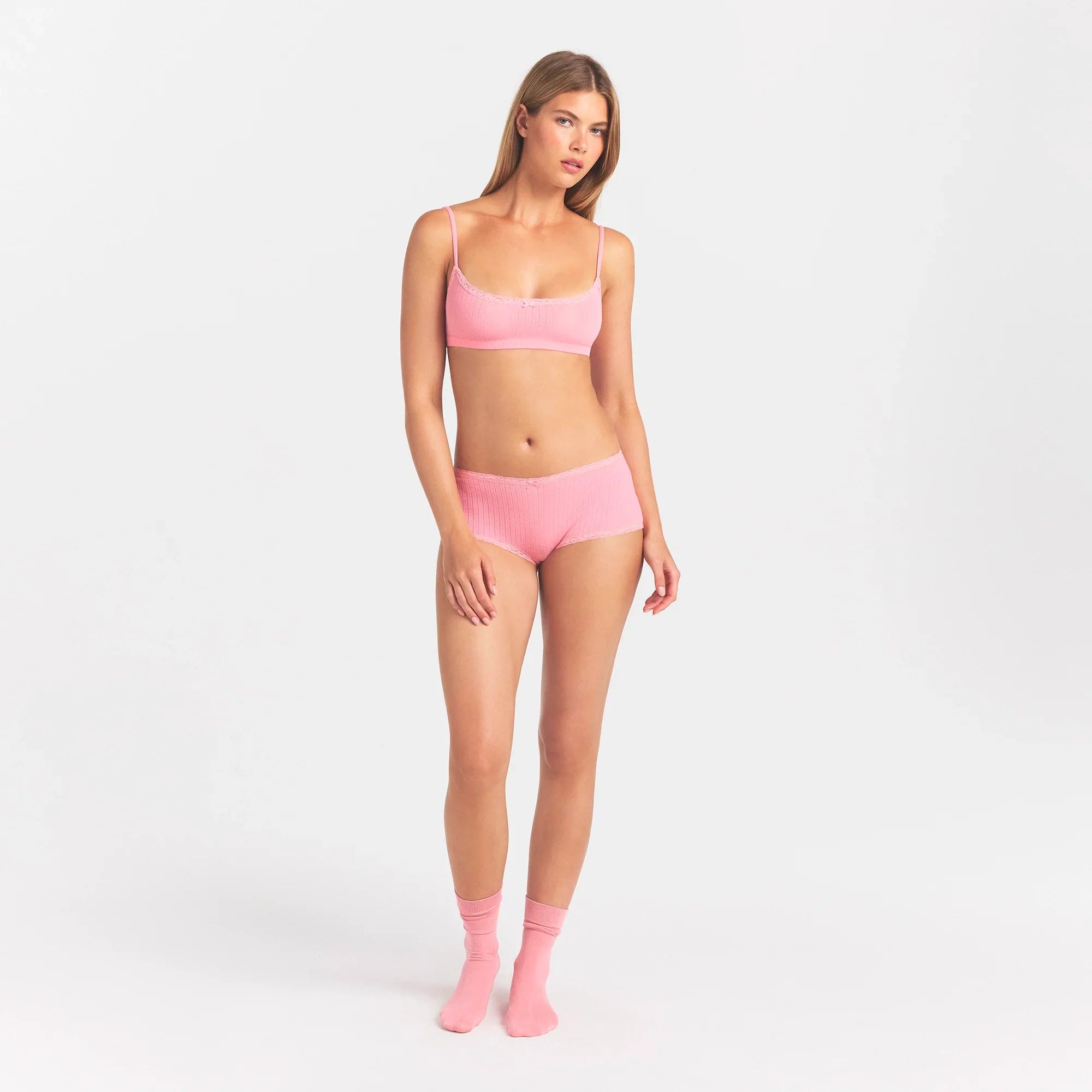 LIGHTWEIGHT COTTON POINTELLE LACE BOY SHORT | MELON TONAL