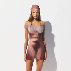 MESH COVER-UPS MINI DRESS | HENNA FK BODY PRINT