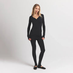 WOOL RIB HENLEY DRESS | OBSIDIAN